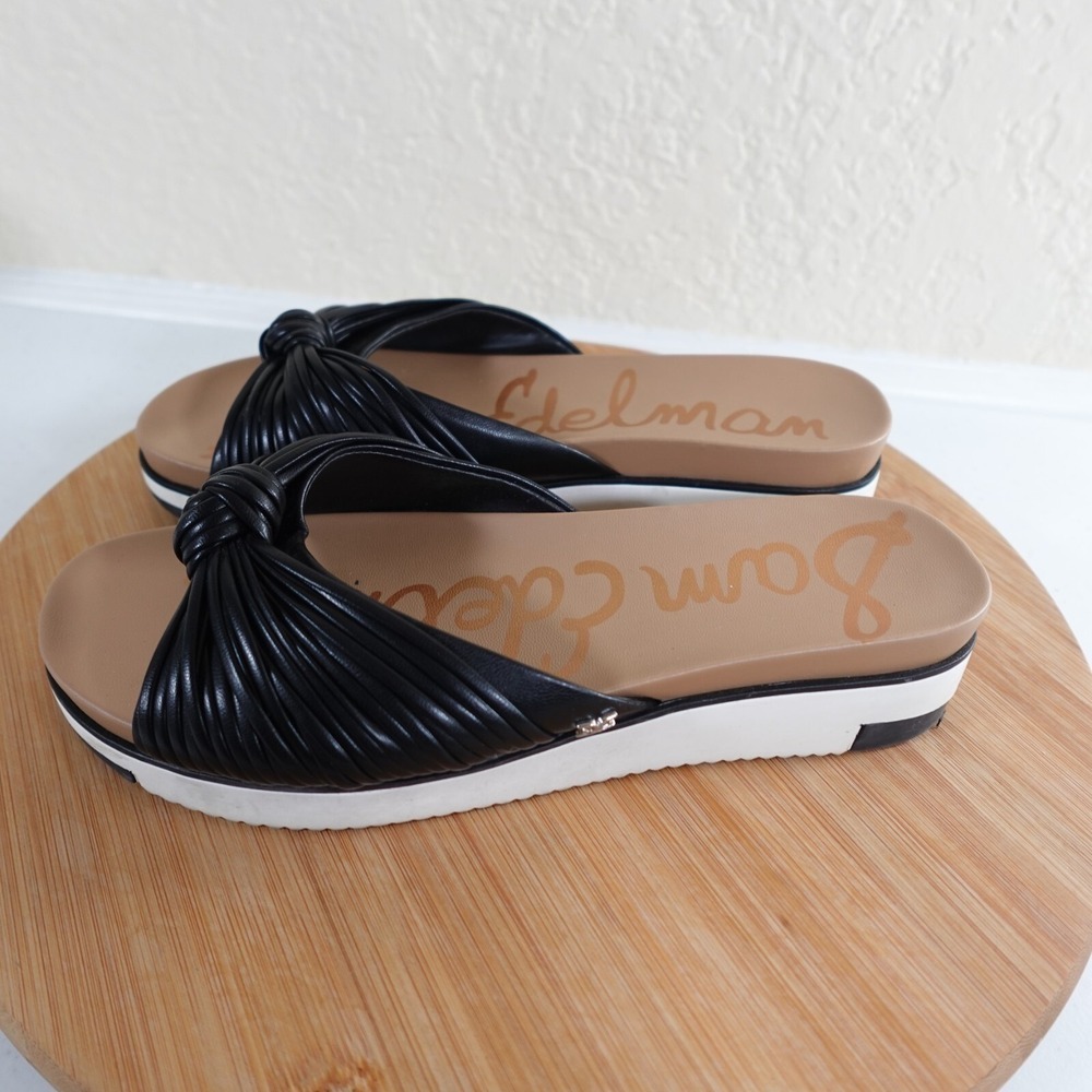 Sam Edelman Womens 7 Adriel Slide Sandals Black Vegan Leather Platform Knotted - Picture 7 of 12